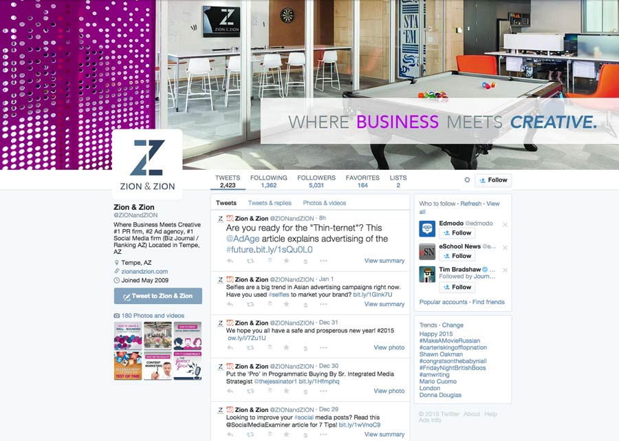 Zion & Zion Twitter Profile" Zion & Zion Twitter Profile"