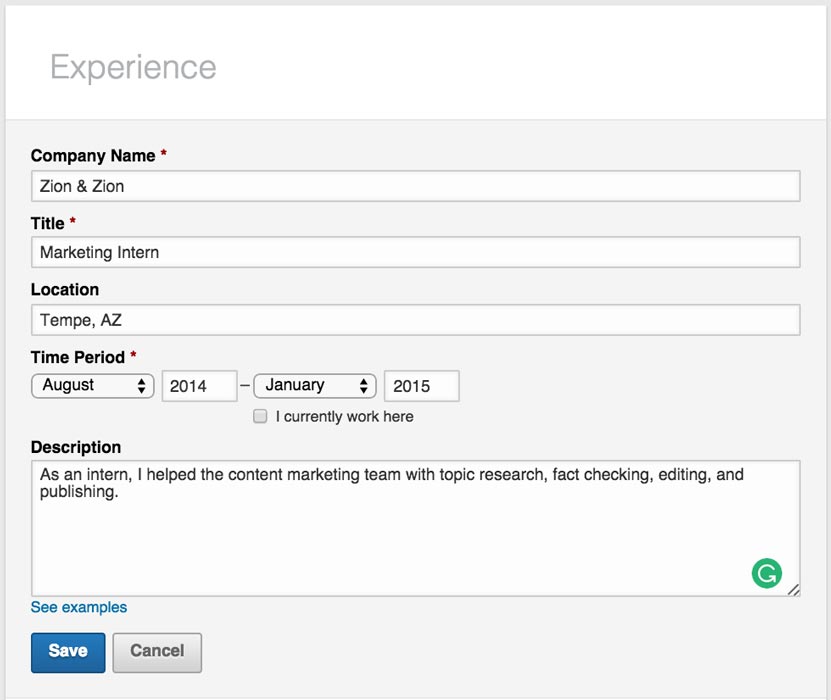 Describing Your Experience Describing Your Experience