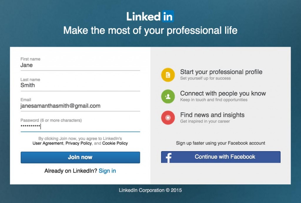 Sign Up For LinkedIn Step One