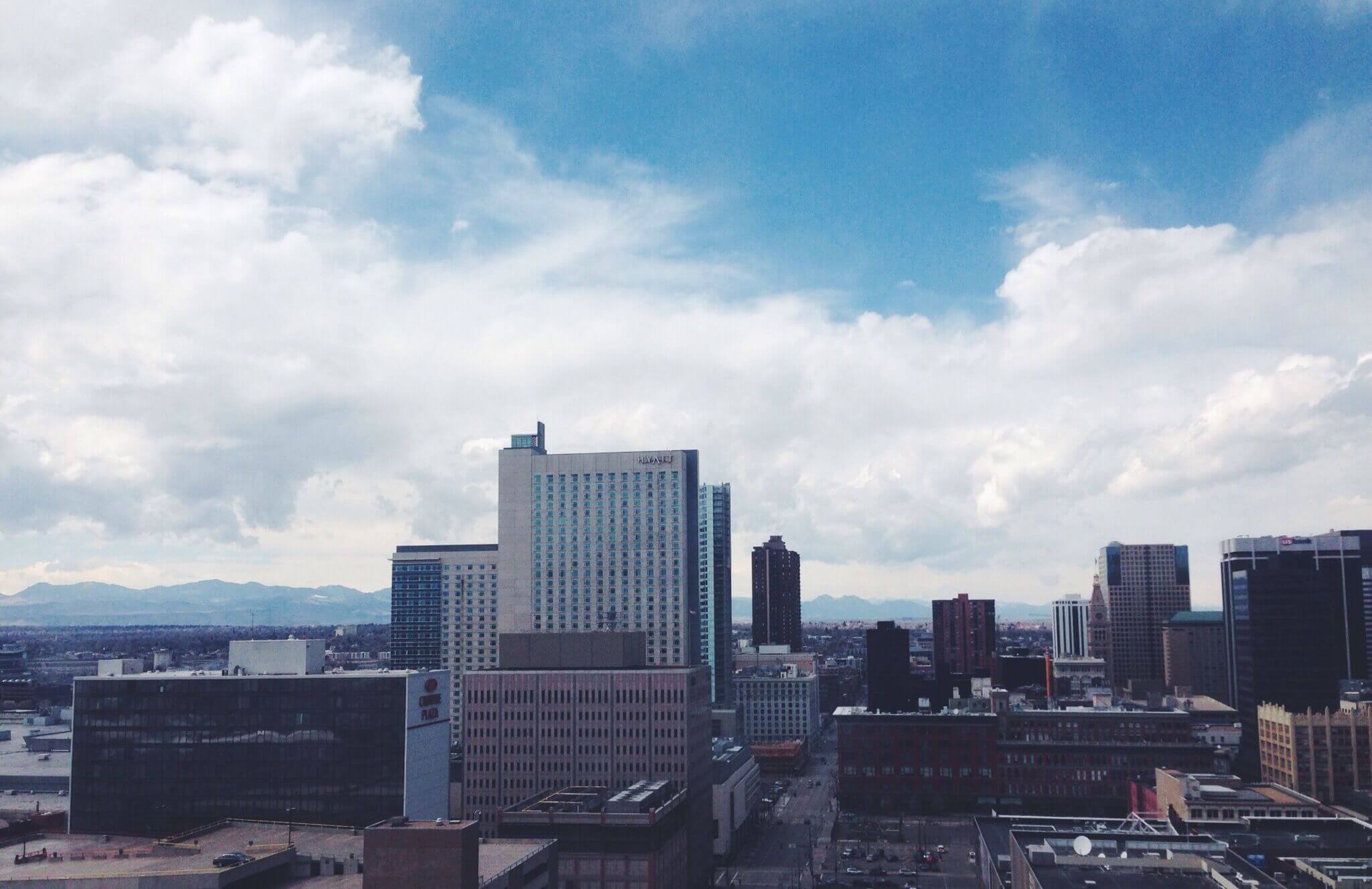 View of the Rockies and Downtown Denver, CO from Hotel