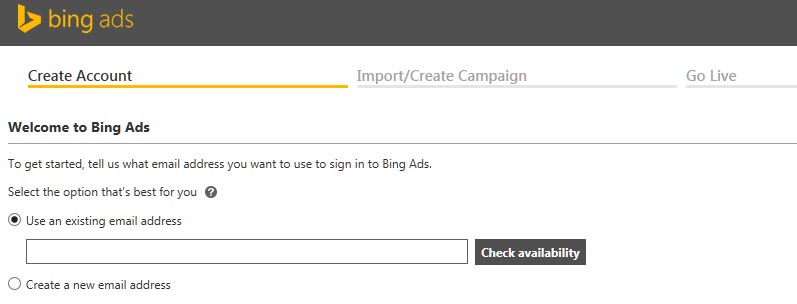 Bing Ads Account Creation