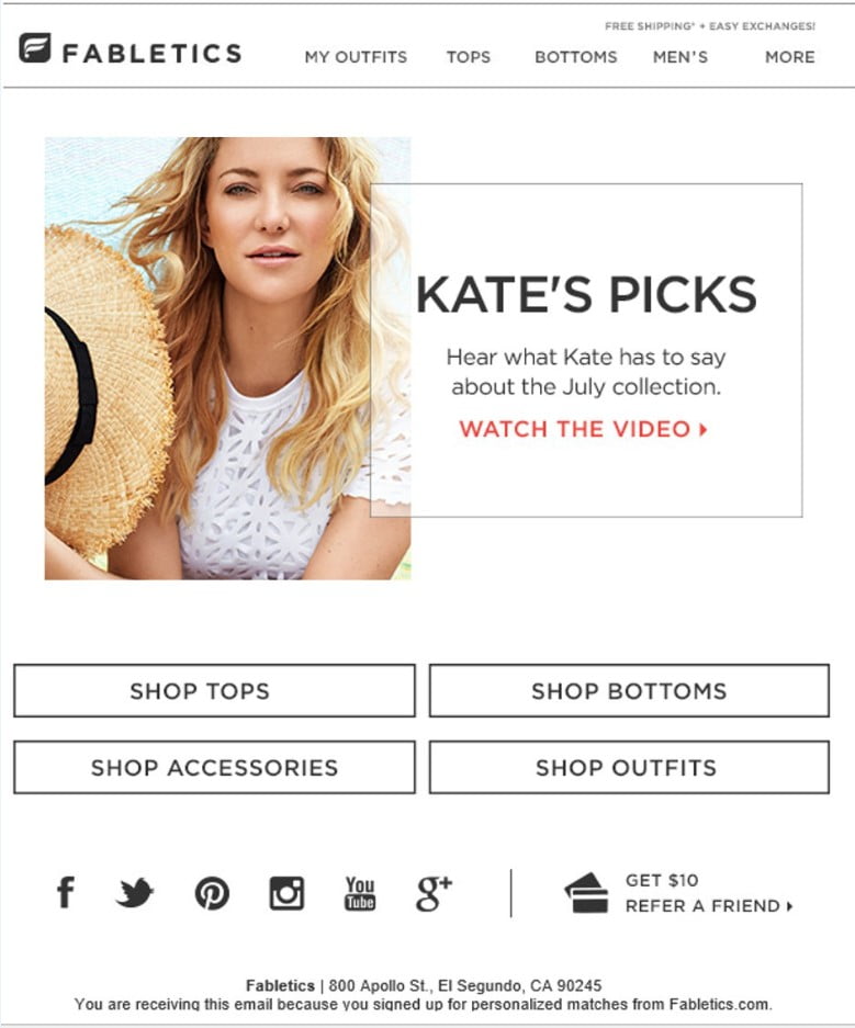 Fabletics email example