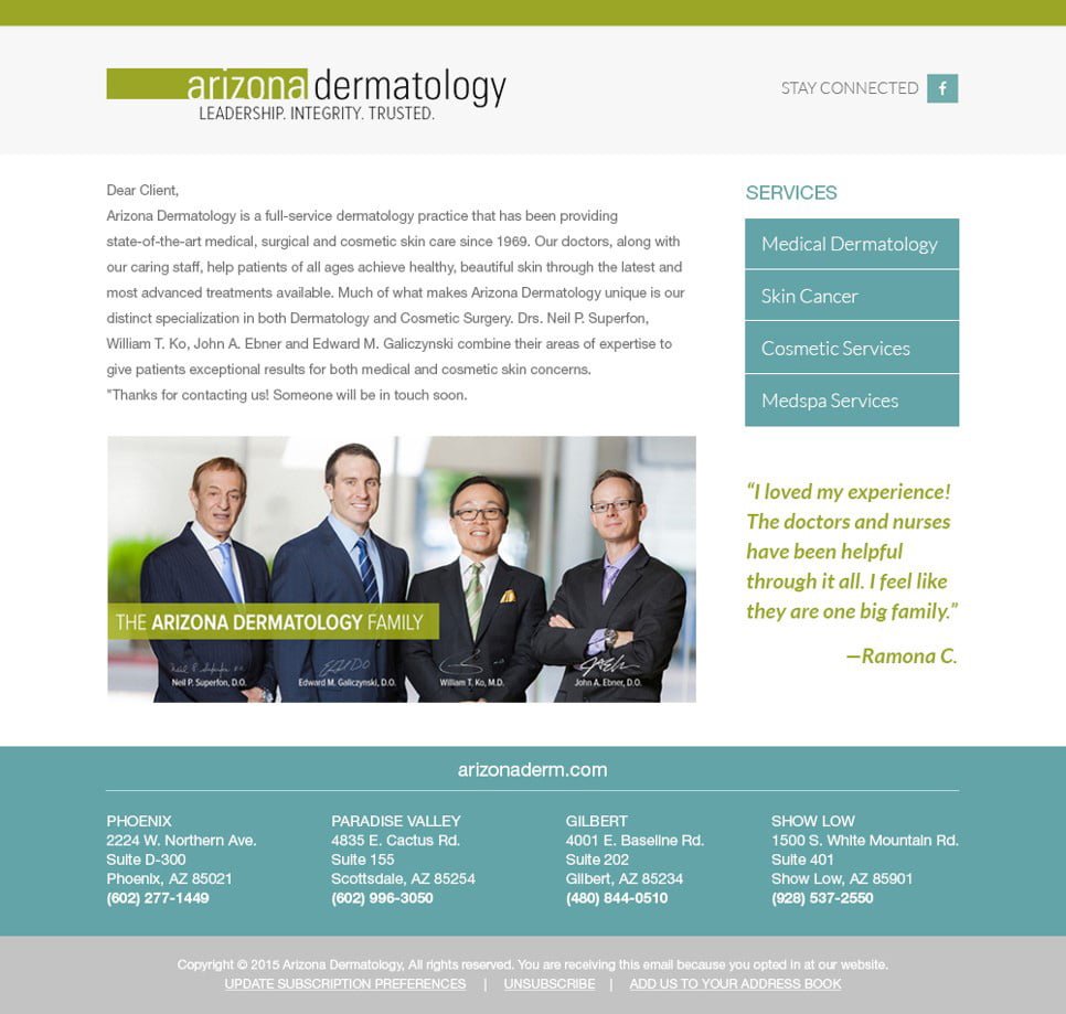 Arizona Dermatology email example