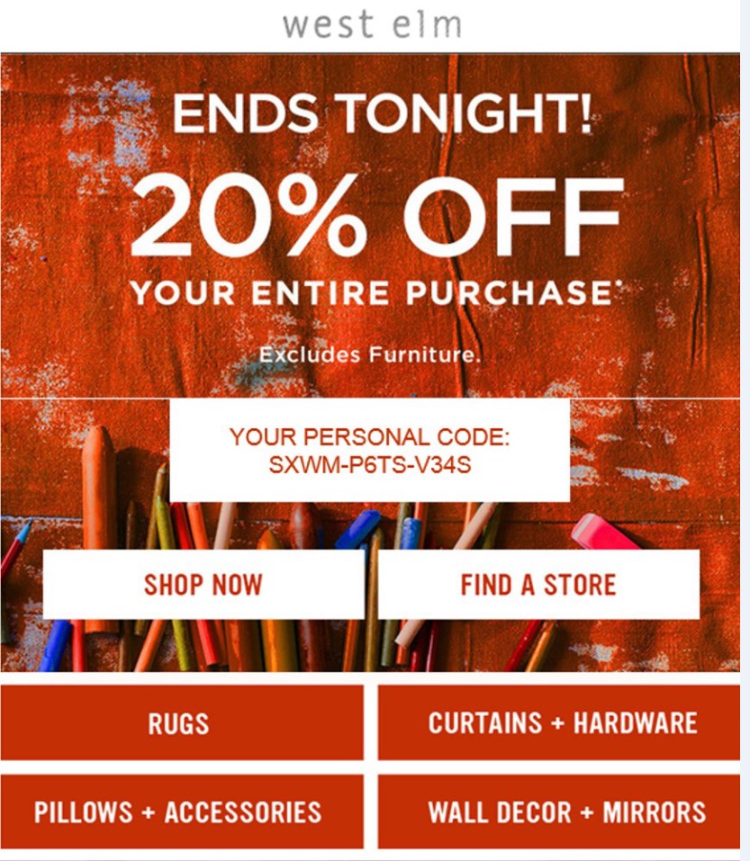 West Elm email example