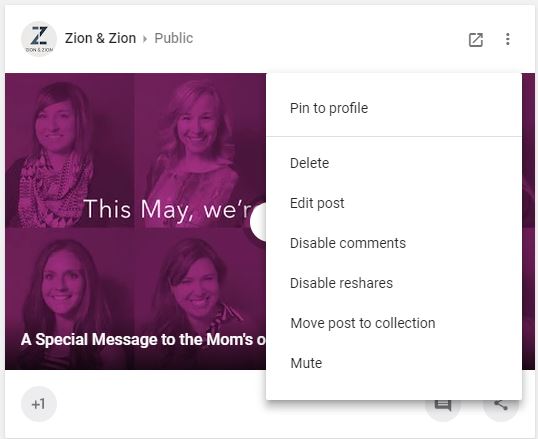google plus post options
