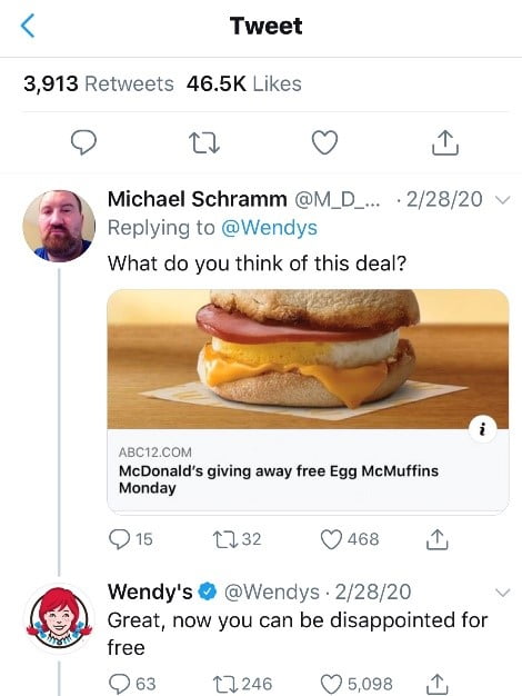 Wendy's Tweet Example | Authentic and Personal Social Media Marketing