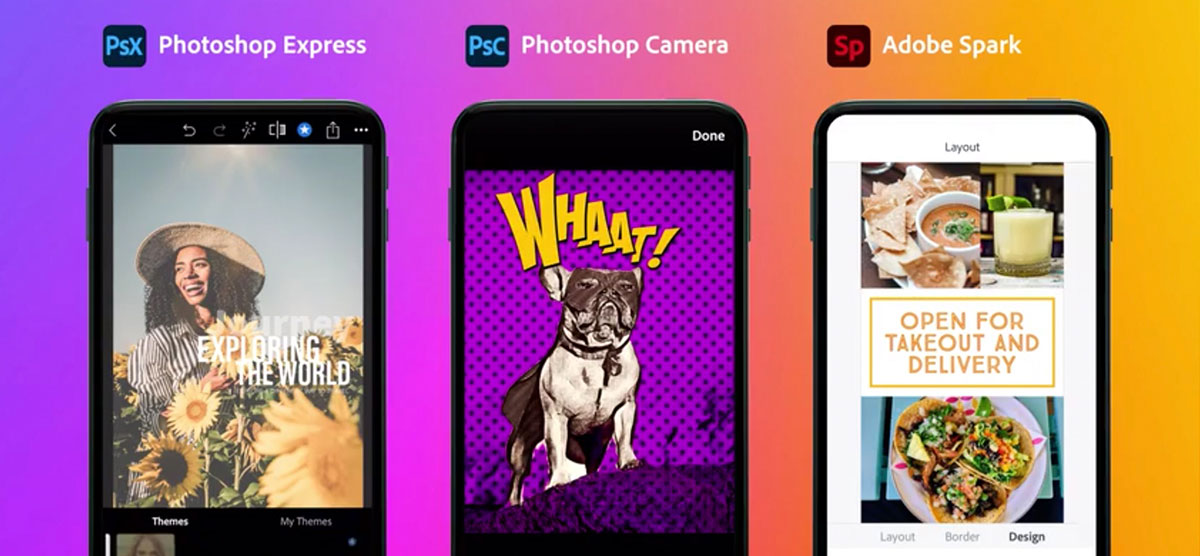 Photoshop Express, Photoshop Camera, Adobe Spark