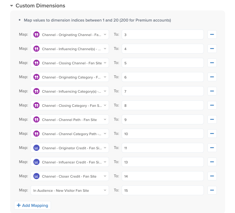 Custom dimensions 