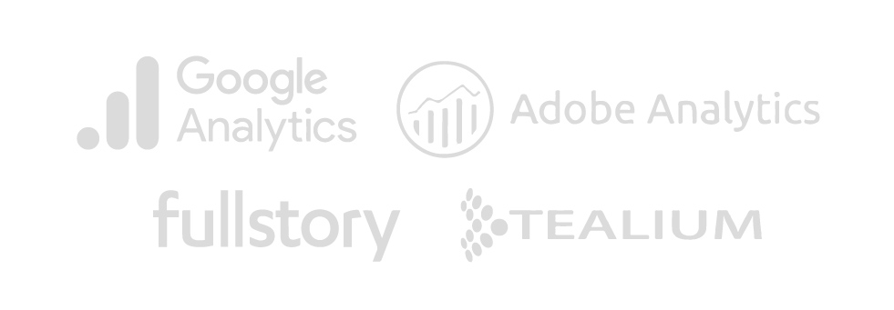 google analytics, adobe analytics, fullstory, and tealium logos