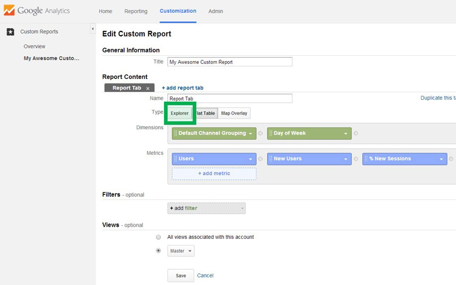 Explorer Table Option Explorer Table Option