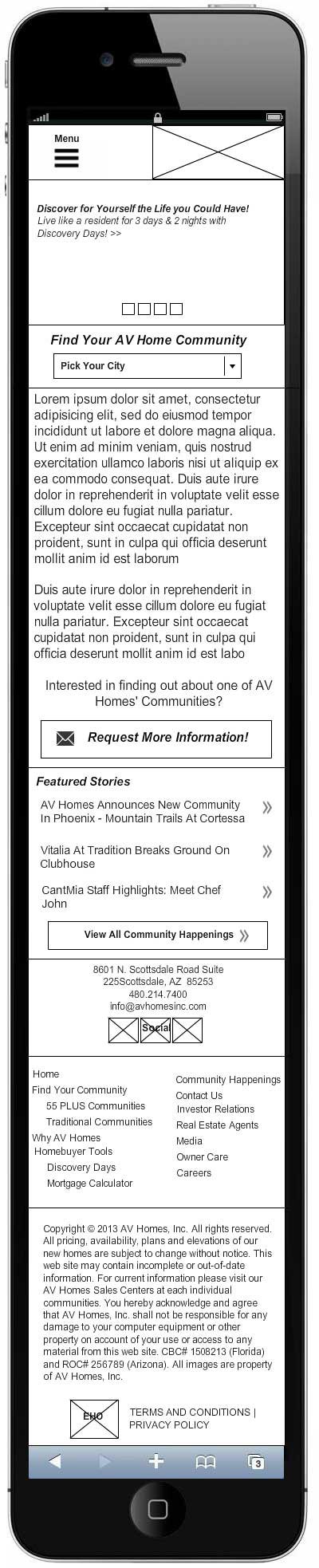 AV Homes Mobile Wireframe