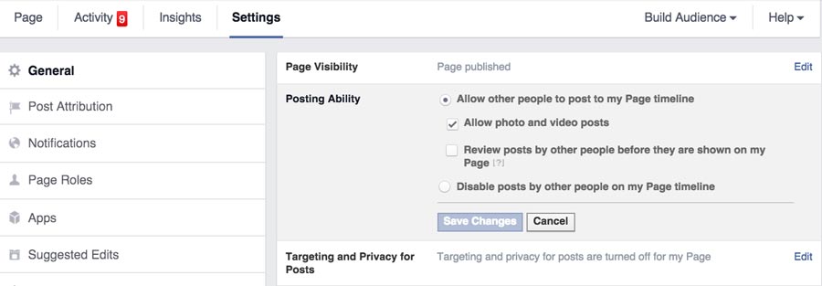 Facebook Posts to Page Settings