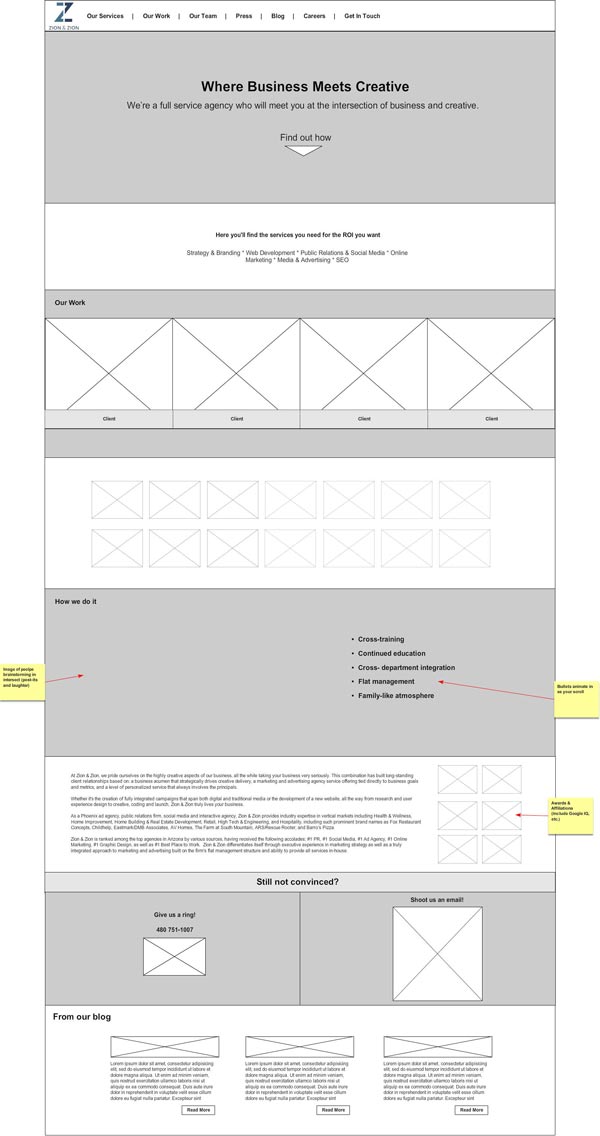 Zion & Zion Parallax Website Wireframe