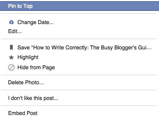 Facebook Pin Post to Top