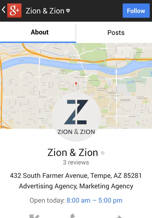 Google Plus Page Mobile View