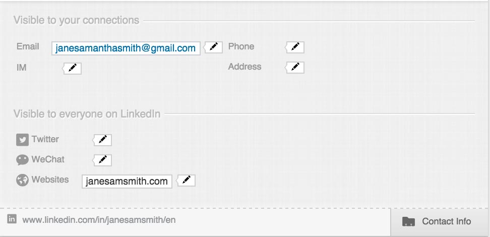 Updating LinkedIn Contact Info