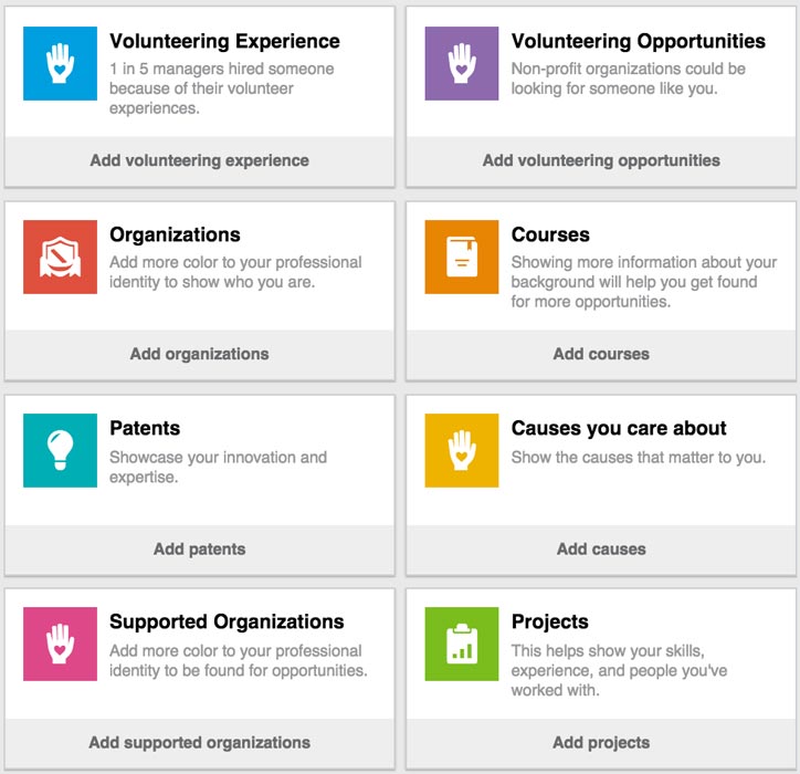 Choosing LinkedIn Sections