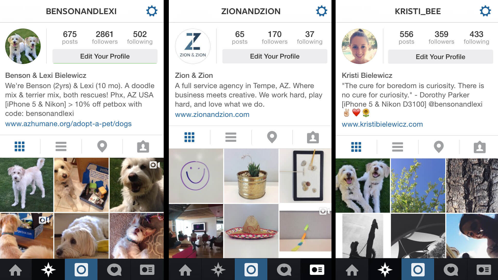 @bensonandlexi, @zionandzion, @kristi_bee