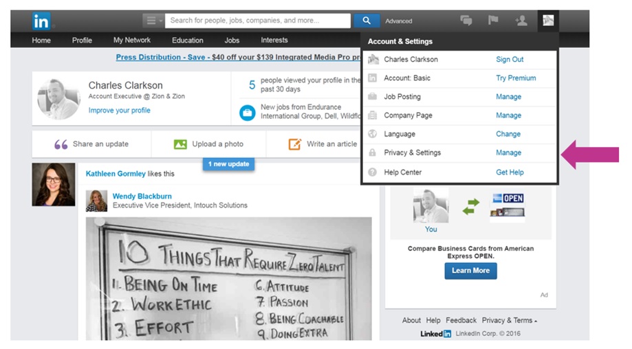 email settings linkedin