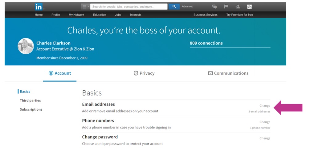 email setting 2 linkedin