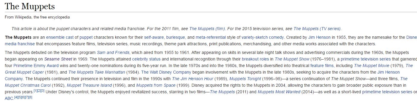 wikipedia article on the muppets