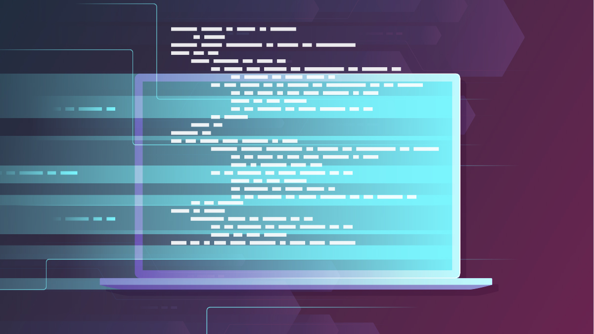 laptop with lines of code overlaid on top